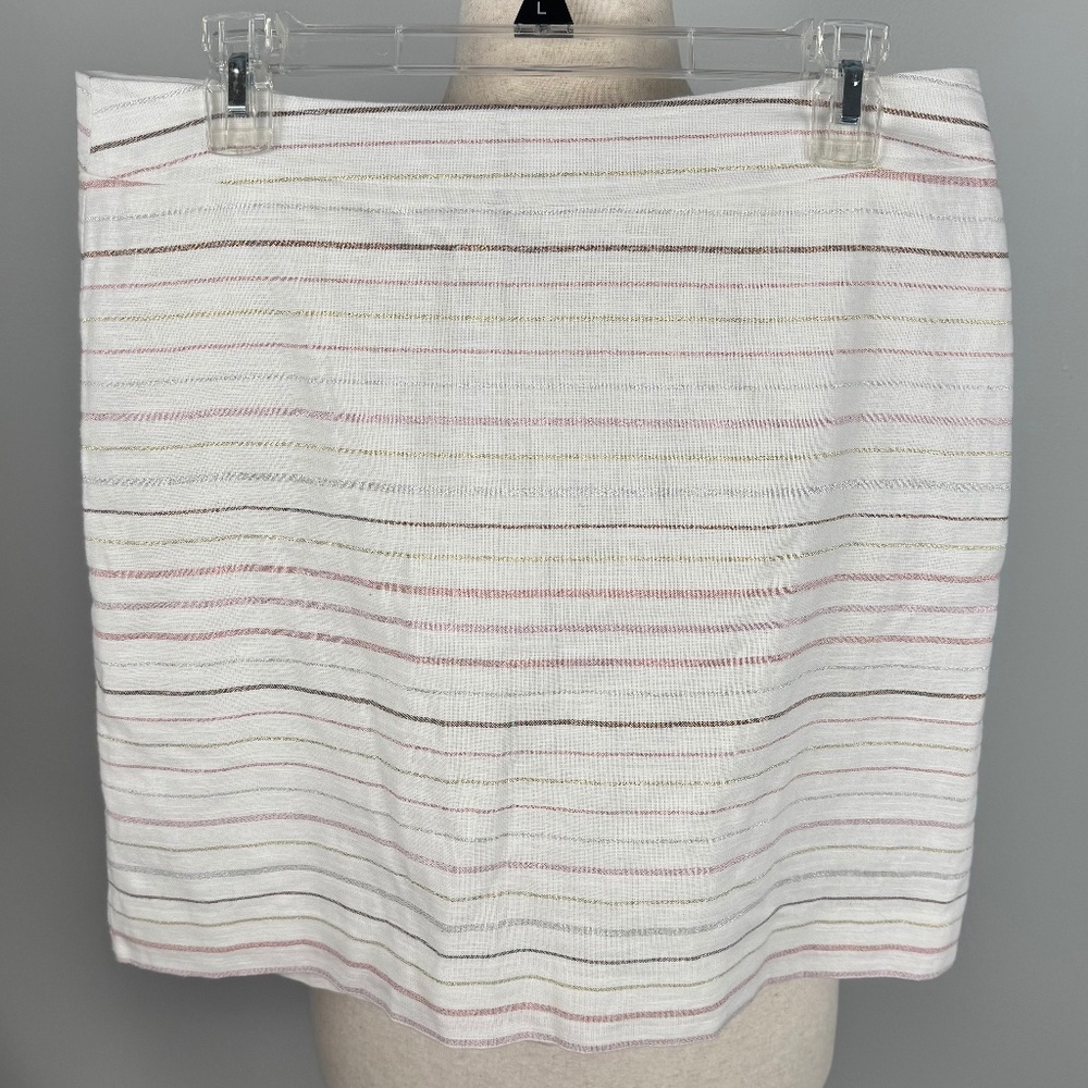 Ann Taylor Loft Linen Blend Cream Metallic Shimmer Striped A-Line Skirt